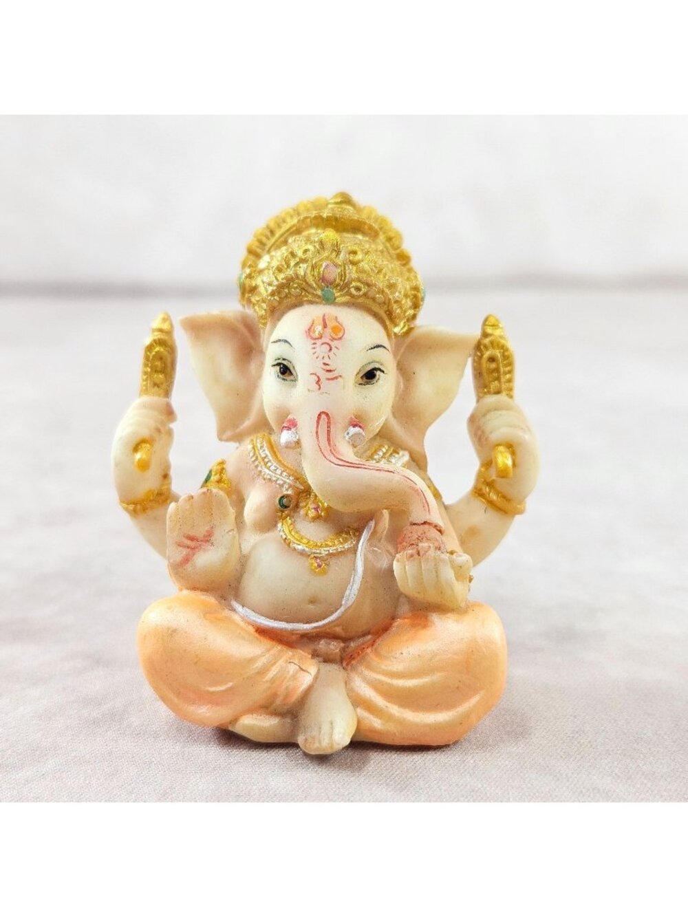 3" Lord Ganesha Statue Hindu God Marble Finish Hand Painted Altar Figurine